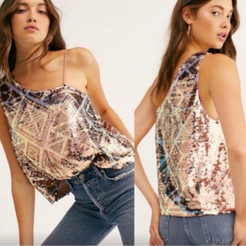 Free People NWT Sequin Tank Top in Multicolor